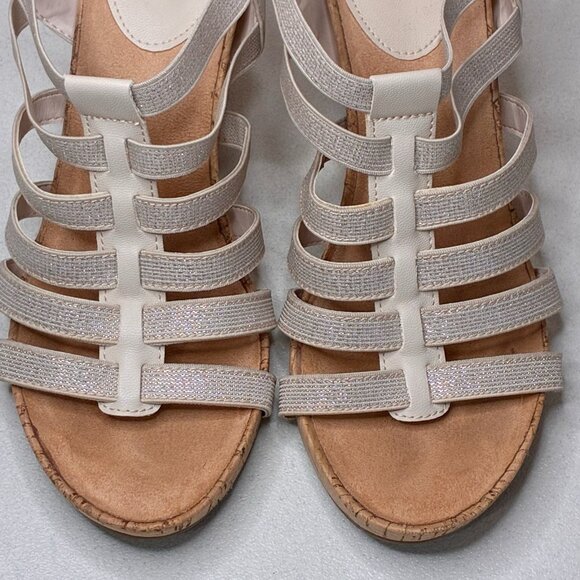 Bass Wedge Sandals Louisa Womens 9 M Strappy Elastic Metallic Beige Resort Vacay - Picture 3 of 11